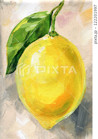 Yellow Lemon. Ripe citrus fruits on color beige background canvas, acrylic painting, vintage picture Lemon Yellow Lemon. Ripe citrus fruits on color beige background canvas, acrylic painting, vintage picture Lemon 122201997
