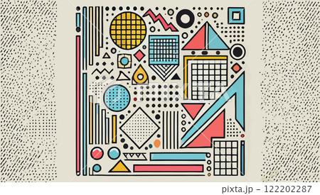 Vector illustration with colorful geometric shapes, modern abstract design, and contemporary style, perfect for creative backgrounds, patterns and trendy artwork 122202287