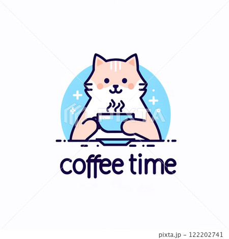 鮮やかな模様で彩られたコーヒーを持つ猫 122202741