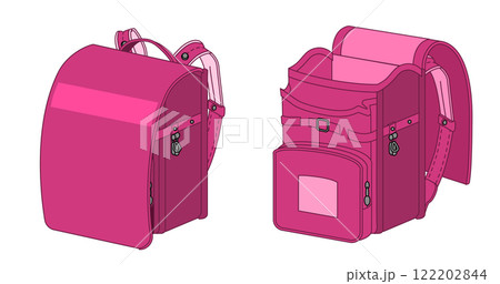 ランドセル　　ピンク　開ける　閉じる　セット　服テンプレート　線画 122202844