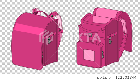 ランドセル　　ピンク　開ける　閉じる　セット　服テンプレート　線画 122202844