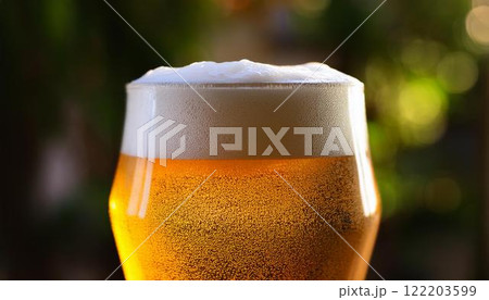 屋外で飲む生ビール 122203599