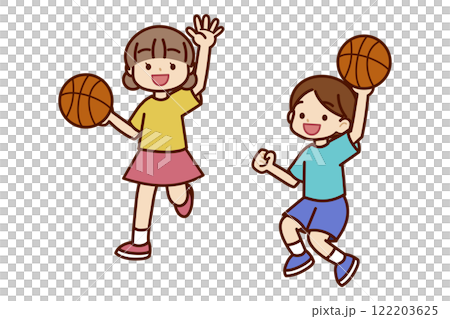バスケットボールをする男の子と女の子 バスケットボールをする男の子と女の子 122203625