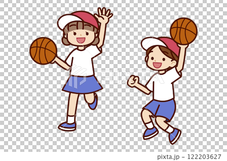 バスケットボールをする男の子と女の子 バスケットボールをする男の子と女の子 122203627