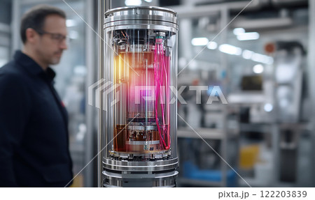 Engineer Working on Quantum Cryostat in Lab 122203839