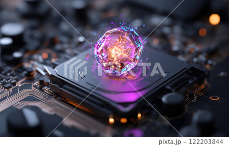 Quantum computer emitting futuristic light patterns 122203844