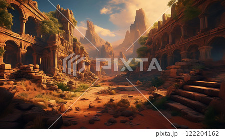 廃墟となった街の遺跡 122204162