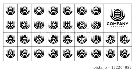 Modern sharp line shield letter A to Z logo setのイラスト素材 [122204983] - PIXTA