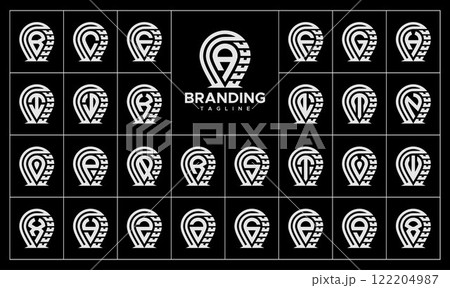 Pin point location initial letter A-Z logo set 122204987