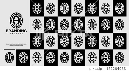 Technology line oval letter A-Z initial logo set Technology line oval letter A-Z initial logo set 122204988