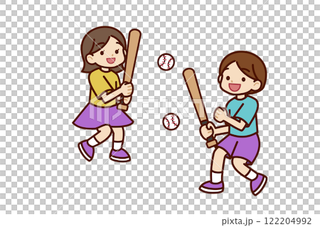 Boys and girls playing baseball 122204992