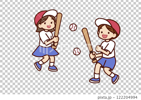 享受棒球的男孩和女孩 享受棒球的男孩和女孩 122204994