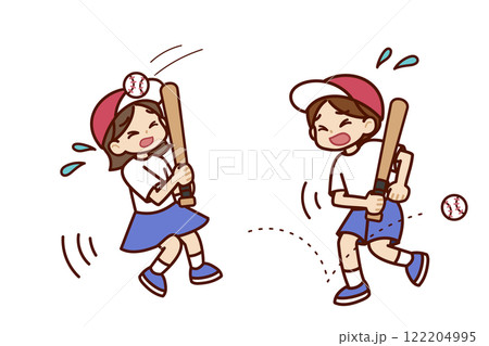 野球を楽しむ男の子と女の子 野球を楽しむ男の子と女の子 122204995
