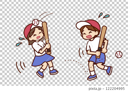 野球を楽しむ男の子と女の子 野球を楽しむ男の子と女の子 122204995