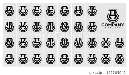 Minimalist abstract shield letter A-Z logo set Minimalist abstract shield letter A-Z logo set 122205041
