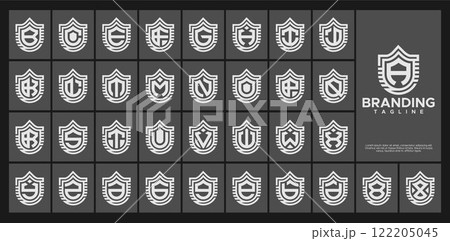 Technology line shield initial A-Z letter logo set Technology line shield initial A-Z letter logo set 122205045