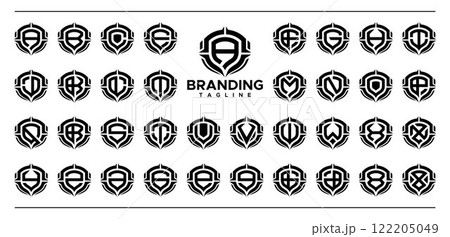 Compass shield monogram letter A-Z logo set Compass shield monogram letter A-Z logo set 122205049
