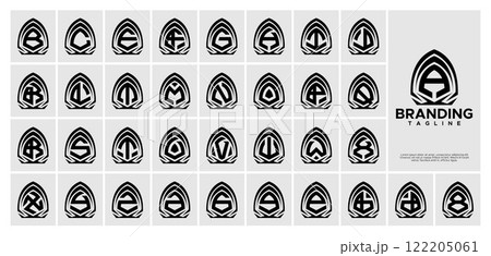 Ornate abstract dome initial letter A-Z logo set Ornate abstract dome initial letter A-Z logo set 122205061