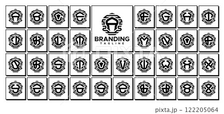 Modern stripe line arch dome letter A-Z logo set 122205064