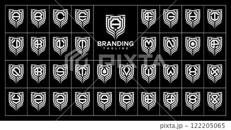 Luxury line shield monogram A-Z letter logo set Luxury line shield monogram A-Z letter logo set 122205065