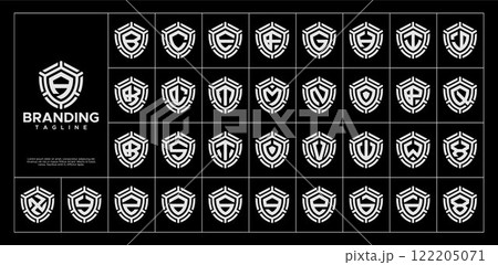 Cyber security shield monogram letter A-Z logo set Cyber security shield monogram letter A-Z logo set 122205071