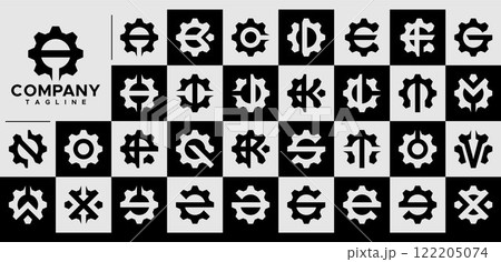 Simple cog gear initial letter A-Z logo set Simple cog gear initial letter A-Z logo set 122205074