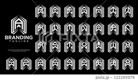 Sharp edge line abstract letter A-Z logo badge set Sharp edge line abstract letter A-Z logo badge set 122205079
