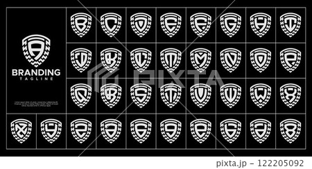 Futuristic modern line shield letter A-Z logo set Futuristic modern line shield letter A-Z logo set 122205092