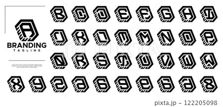 Modern line box pack letter A-Z initial logo set 122205098