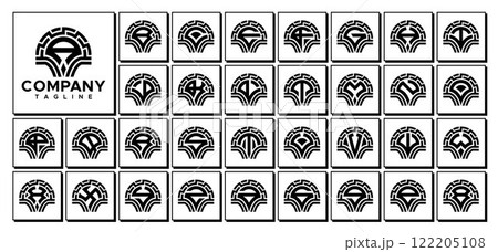 Digital line abstract initial A-Z letter logo set Digital line abstract initial A-Z letter logo set 122205108