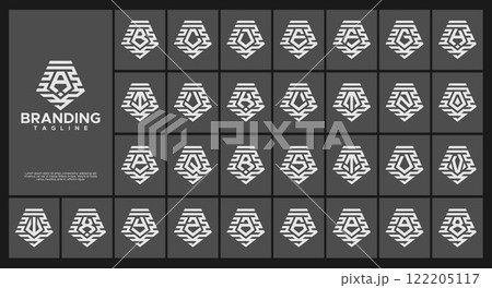 Stripe line security shield letter A-Z logo set Stripe line security shield letter A-Z logo set 122205117