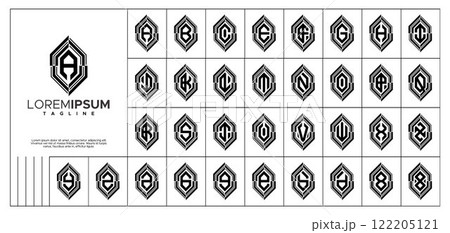 Digital line cut hexagon letter A-Z logo set Digital line cut hexagon letter A-Z logo set 122205121