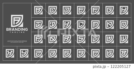 Modern line square monogram letter A-Z logo set Modern line square monogram letter A-Z logo set 122205127