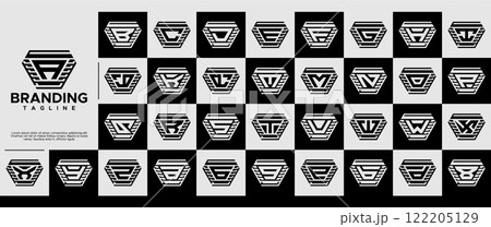 Stripe line trapezoid initial A-Z letter logo set Stripe line trapezoid initial A-Z letter logo set 122205129