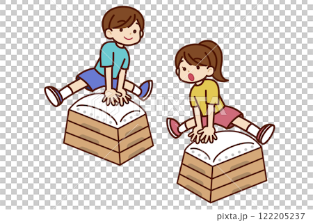 Boy and girl having fun with the vaulting box Boy and girl having fun with the vaulting box 122205237