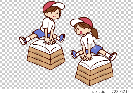 Boy and girl having fun with the vaulting box 122205239