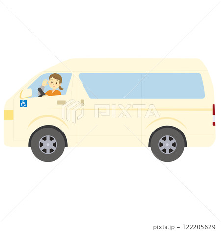 訪問看護サービスの自宅送迎途中の福祉車両から手を振る運転手(車椅子マーク付き)_治療_医療 訪問看護サービスの自宅送迎途中の福祉車両から手を振る運転手(車椅子マーク付き)_治療_医療 122205629