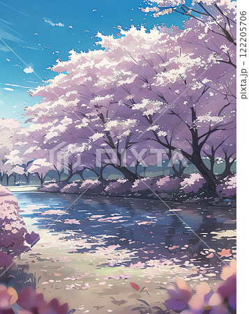 桜の水面に映り込む青空 122205706