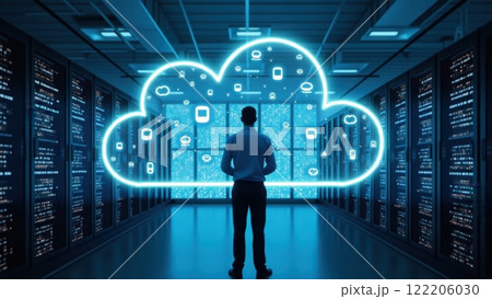 Futuristic Data Center with Professional in Background 122206030