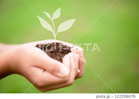 土から芽が出て成長するイメージ 土から芽が出て成長するイメージ 122206076