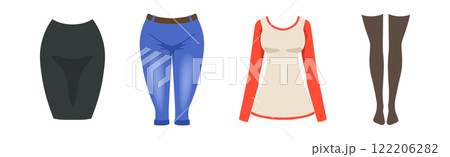 Woman Fashion Clothing Item and Apparel Vector Set 122206282