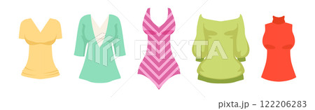 Woman Fashion Clothing Item and Apparel Vector Set 122206283