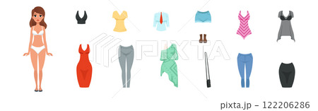 Woman Fashion Clothing Item and Apparel Vector Set Woman Fashion Clothing Item and Apparel Vector Set 122206286