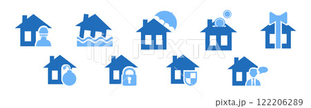 Insurance Flat Blue Icons and Element Vector Set 122206289
