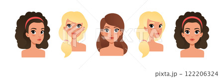 Woman Avatar and Head with Neck Portrait Vector Set Woman Avatar and Head with Neck Portrait Vector Set 122206324
