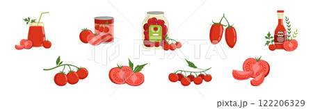 Tasty Red Tomato Food and Product Vector Set 122206329