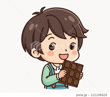 Happy child holding Delicious Chocolate Bar. Happy child holding Delicious Chocolate Bar. 122206820