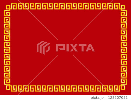 vector illustration chinese style with copyspace, gold color border pattern and red background. design element for new year, card, poster.  122207031