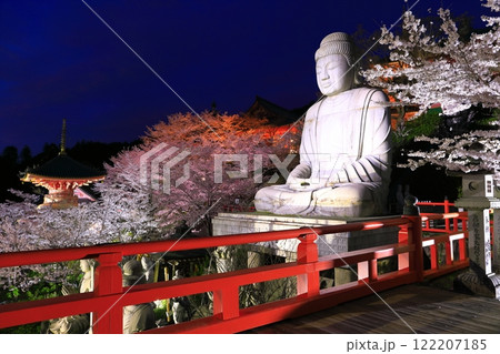 【奈良県】桜が満開の壺阪寺の夜景(桜大仏) 【奈良県】桜が満開の壺阪寺の夜景(桜大仏) 122207185