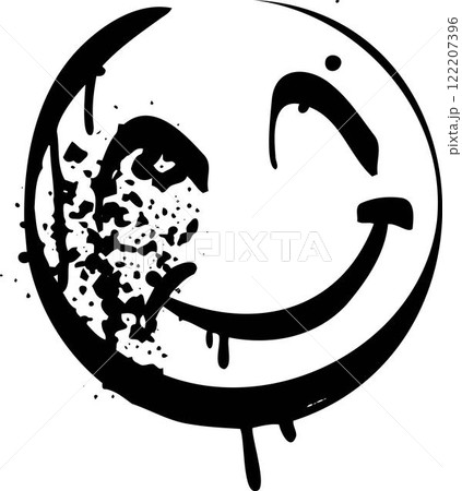 Smile graffiti spray. Airbrush sketch sticker. Black ink drop face. Grunge urban character Smile graffiti spray. Airbrush sketch sticker. Black ink drop face. Grunge urban character 122207396